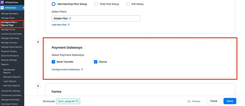 configure plan and signup pages