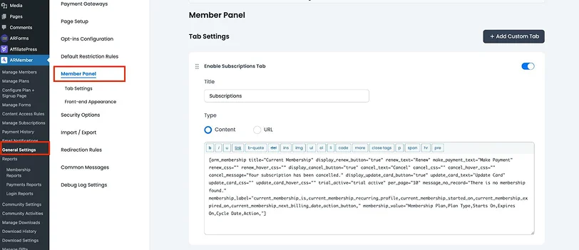 customize member panel