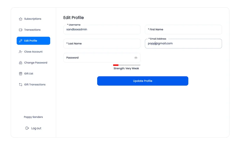 edit profile in member panel