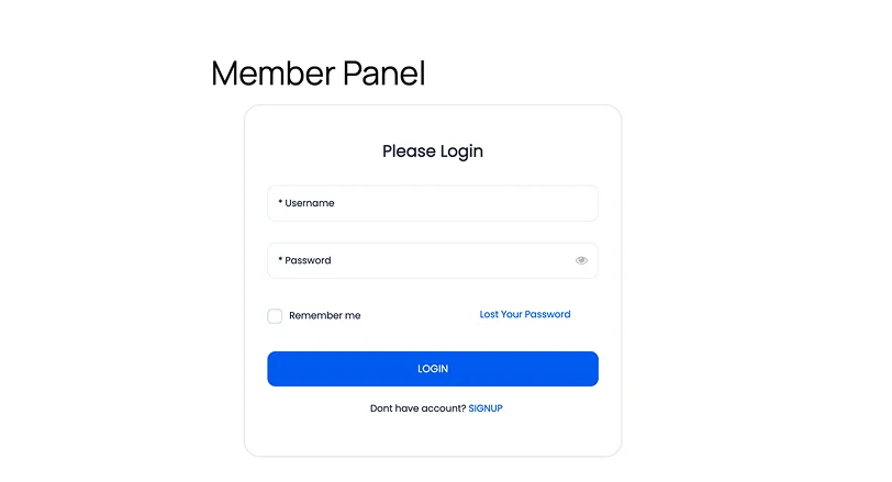 member panel login page