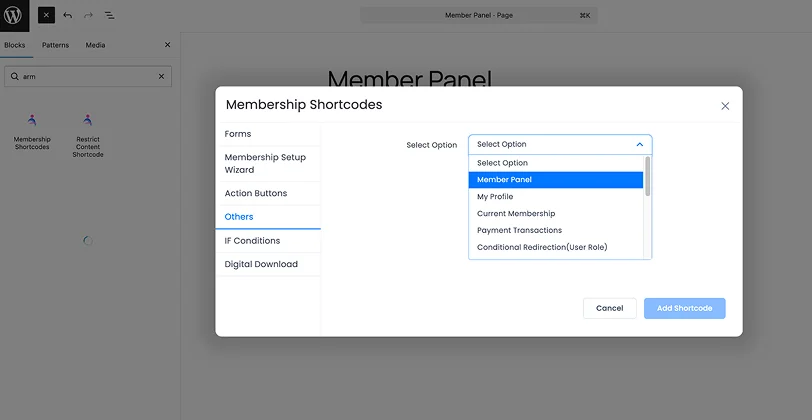 membership shortcode