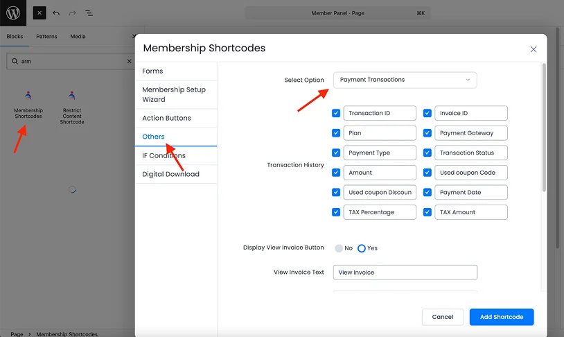 membership shortcodes