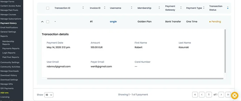 payment history in armember