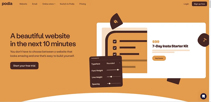 Podia website homepage