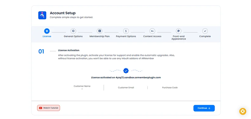 account setup in armember