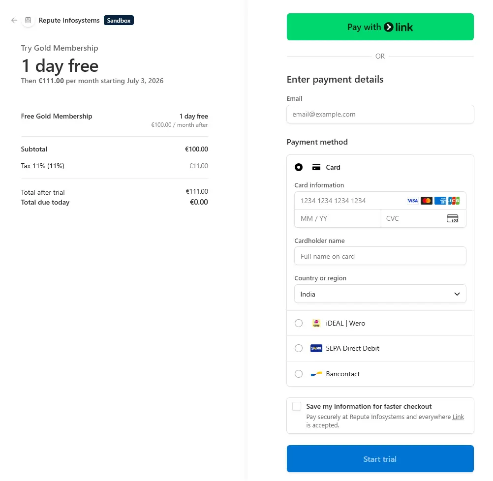 Stripe Checkout with multiple Payment methods