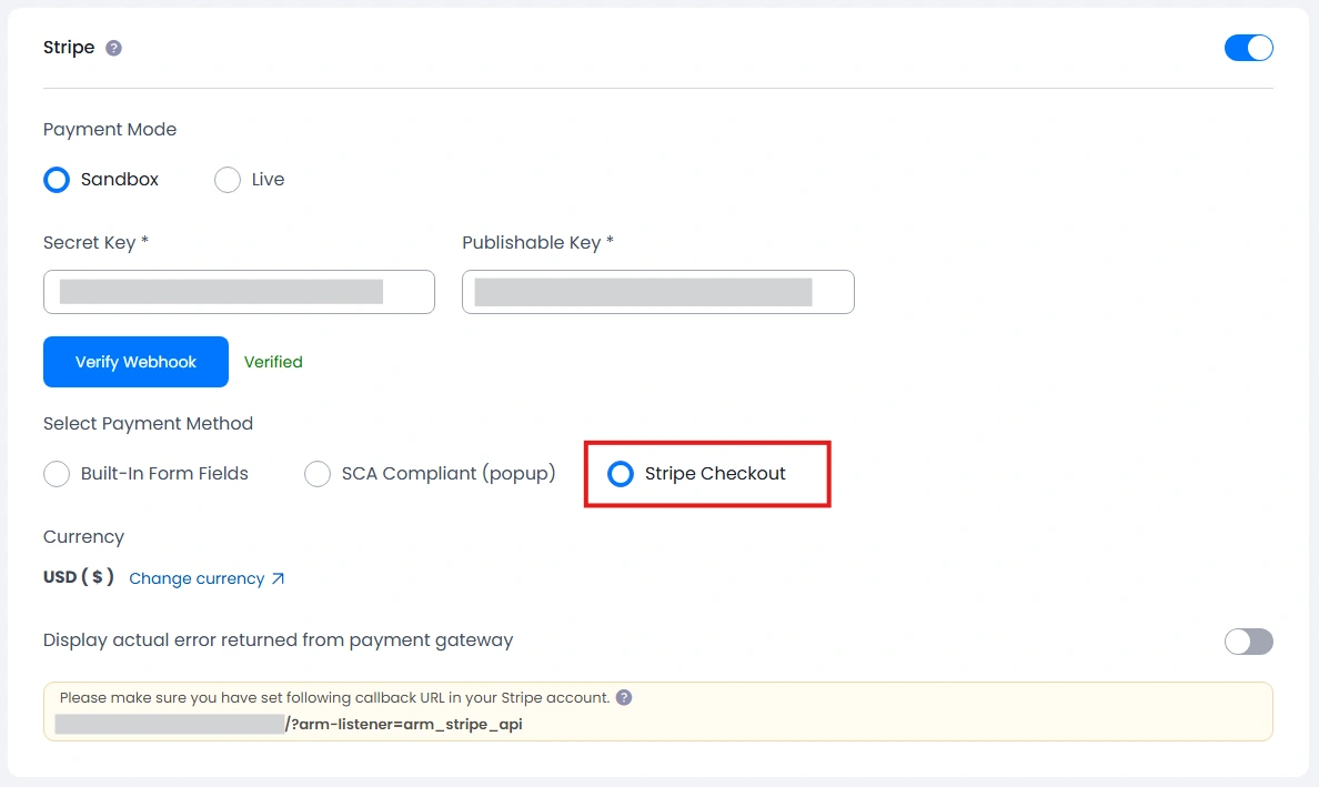 Stripe Checkout General Settings