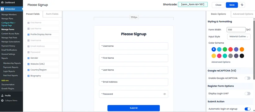 create signup forms