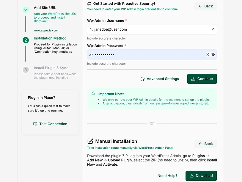 installation method of BlogVault plugin