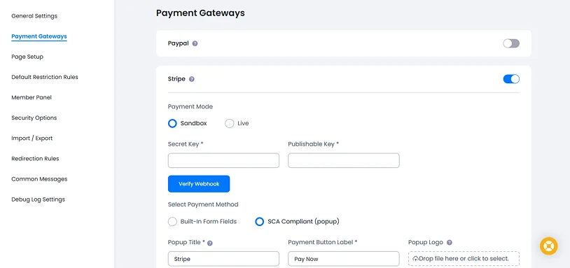 payment gateway settings
