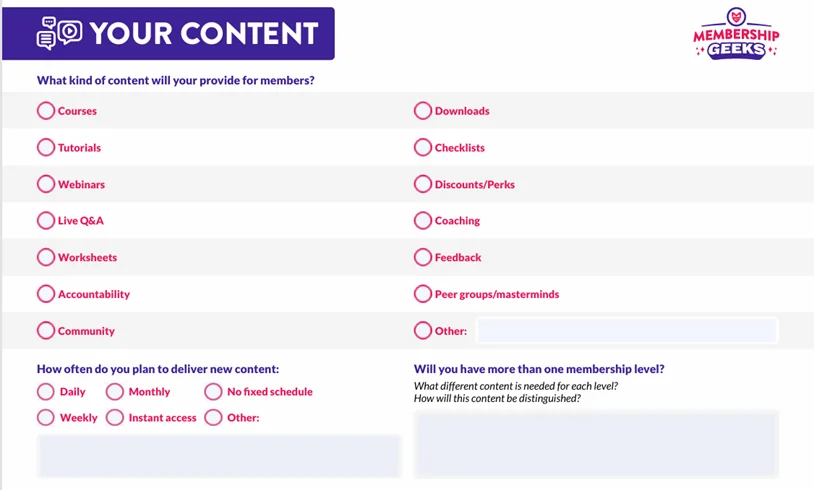 types of membership content