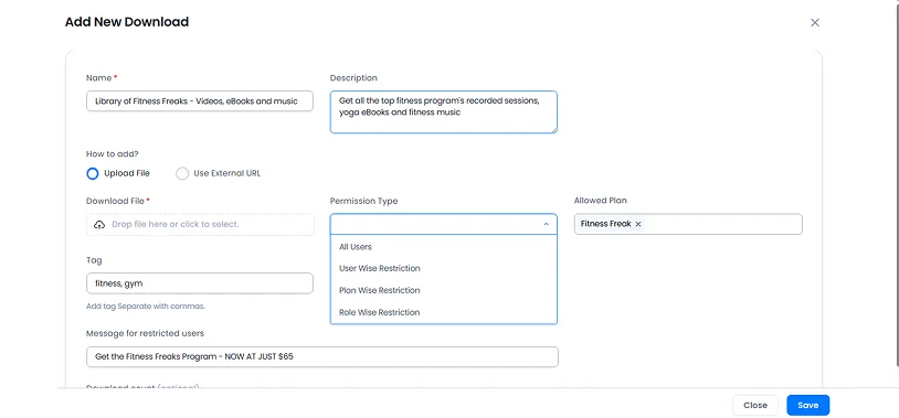 upload downloadable files