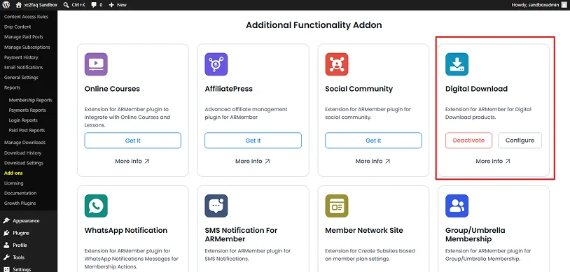 activate digital download addon