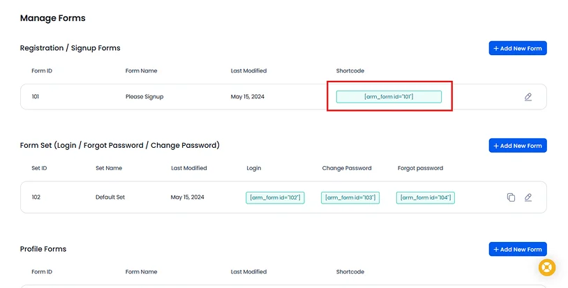 add registration forms