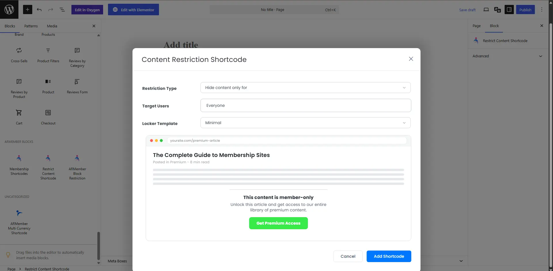 ARMember restrict partial content classic editor