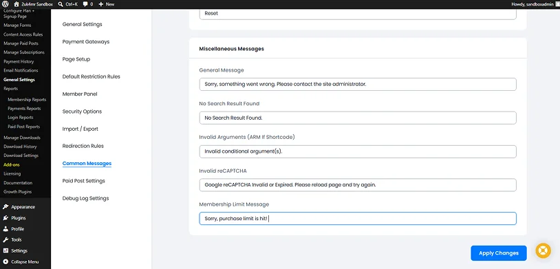 customize the membership limit message