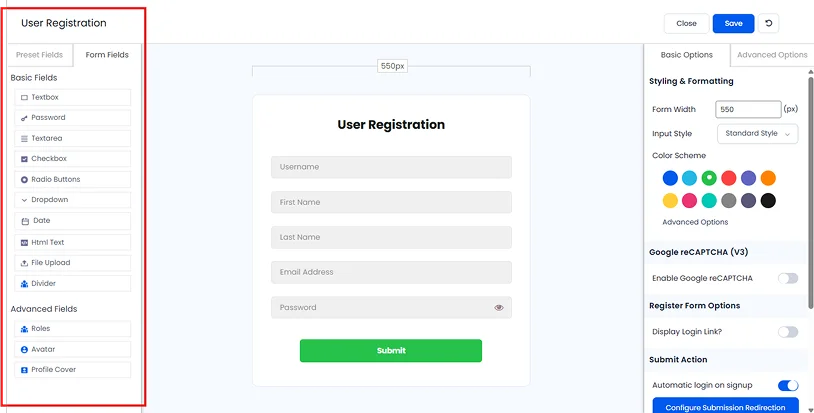 customize user registration forms