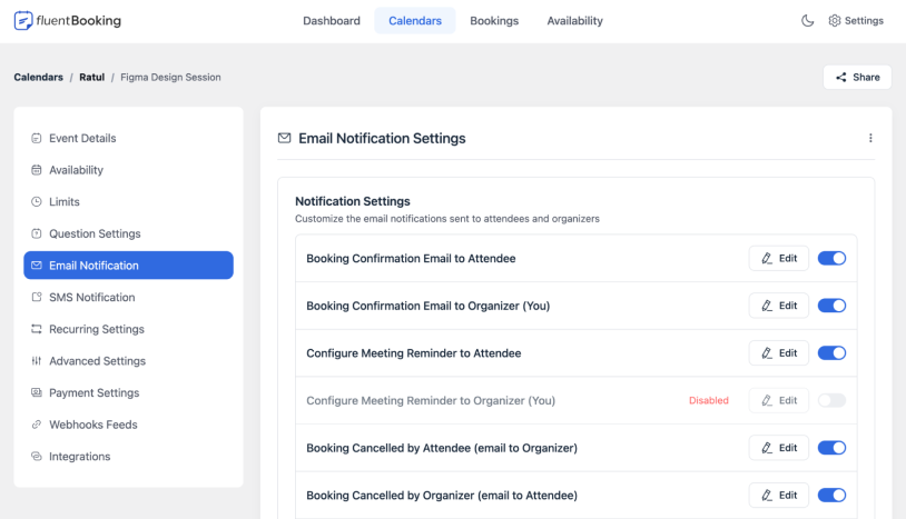 email notification setting
