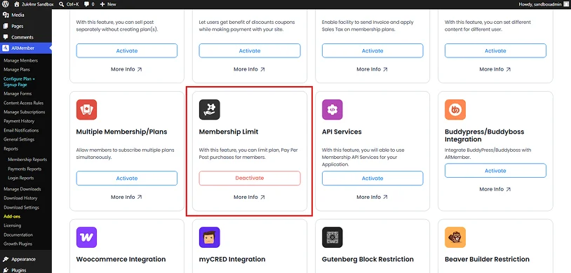 enable the membership limit addon
