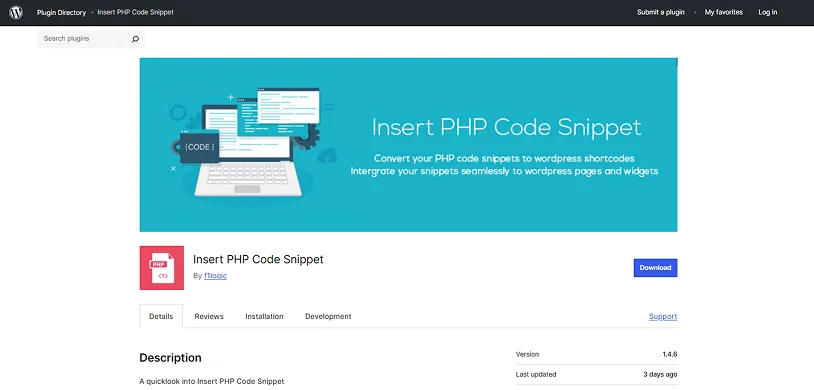 insert php code snippet