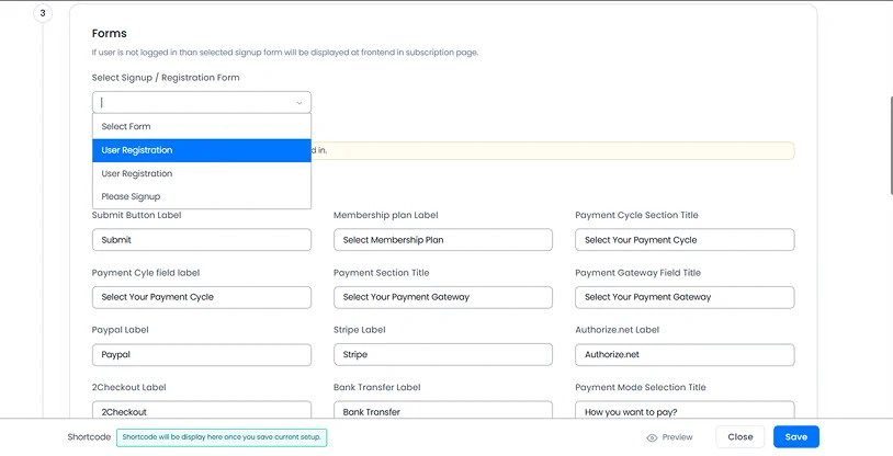 save forms settings