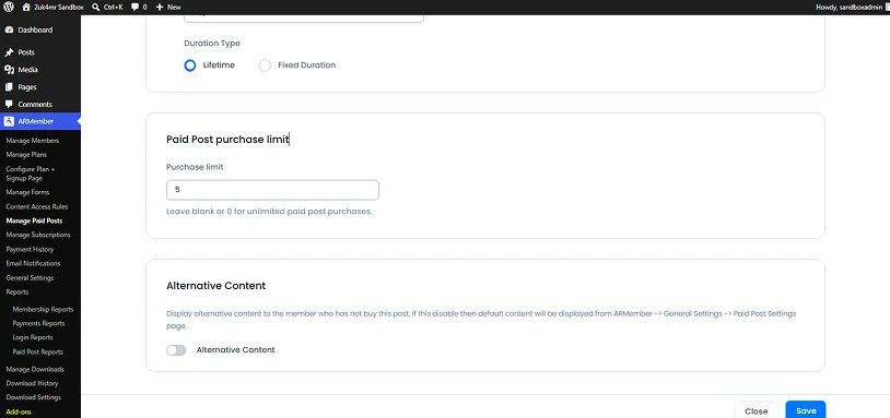set membership limits for paid posts