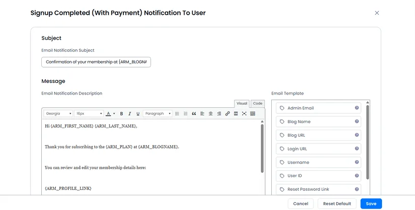 signup completed notification to user