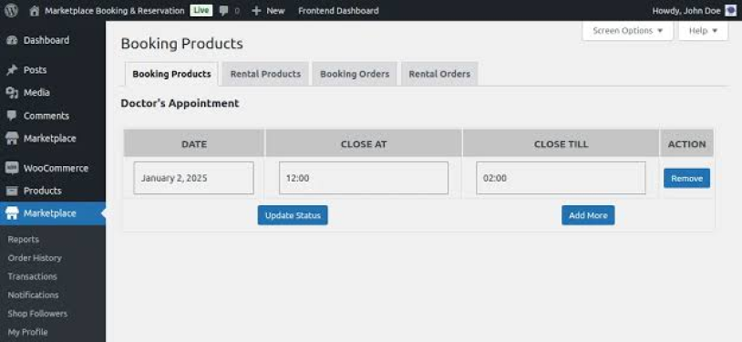 booking products setting