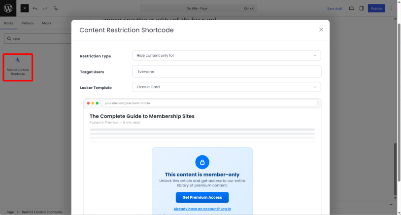 content restrictions shortcode