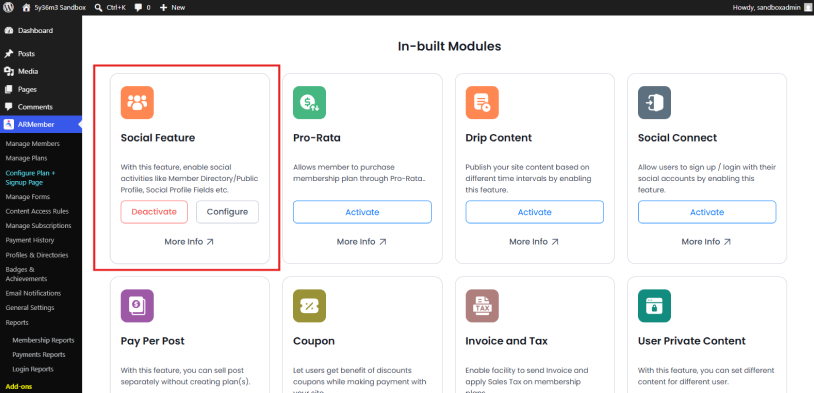 enable the social feature module