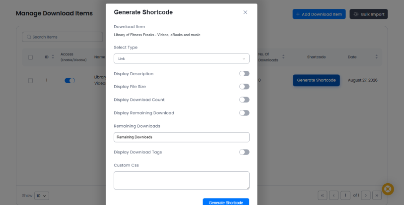 generate shortcode