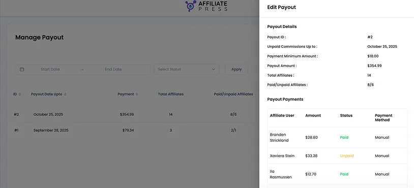 manage payout