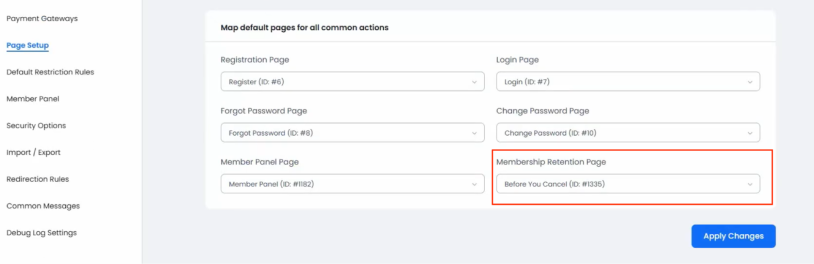 member retention page settings