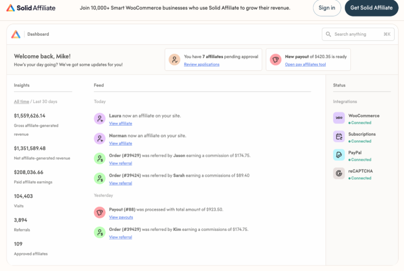 solid affiliate dashboard