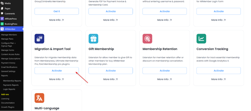 activate the migration add-on