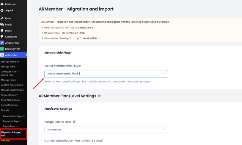 migration settings
