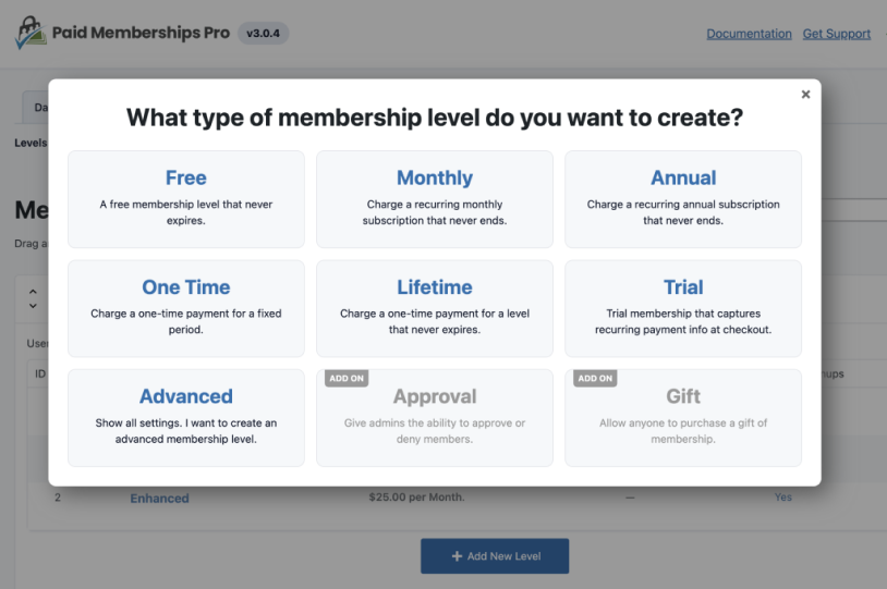 types of memberships level