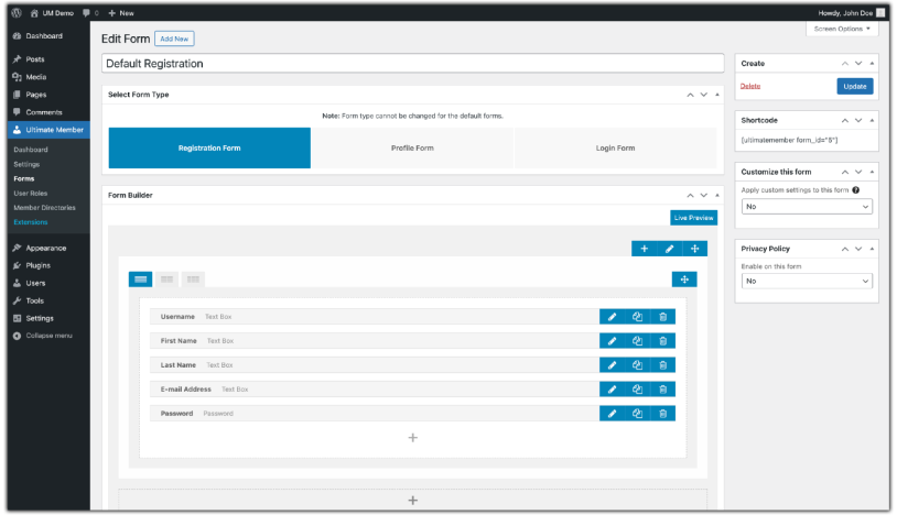 ultimate member dashboard