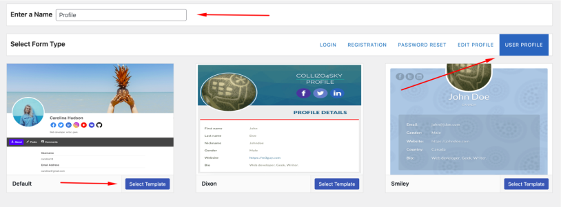 user profile design templates