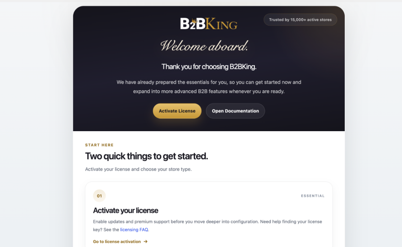 b2bking wooCommerce setup process