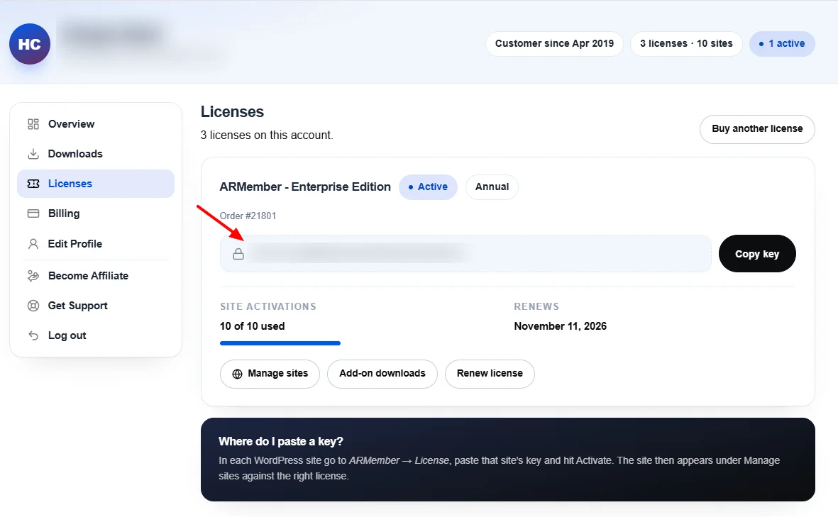 check the license key