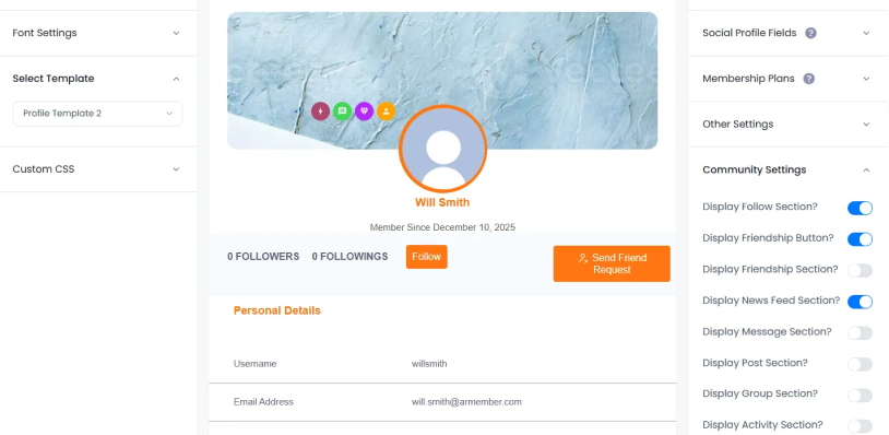 member profile settings