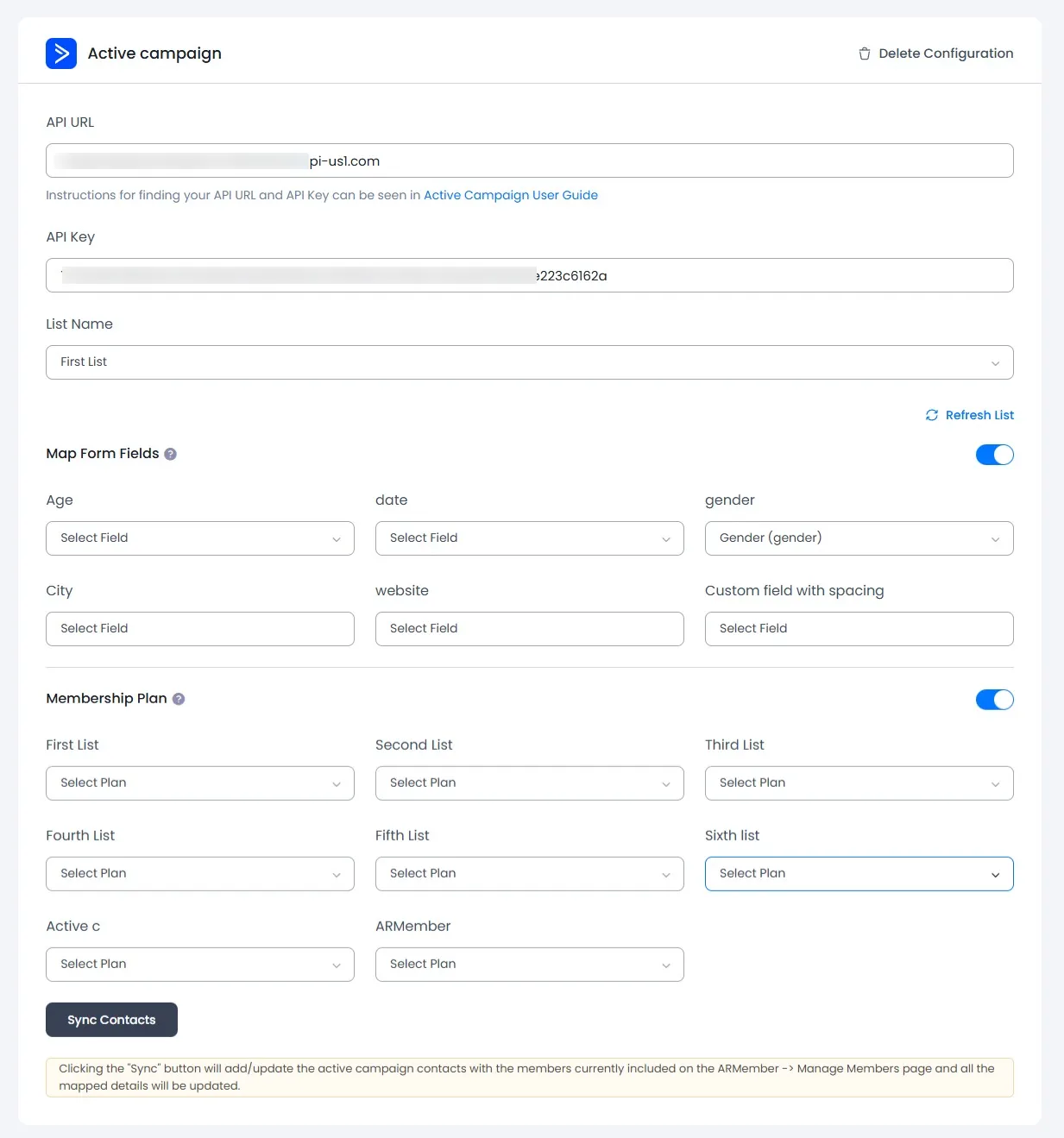 ARMember ActiveCampaign Configuration
